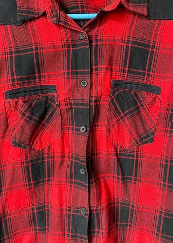 Kırmızı Ekose Kadın Gömlek - Görsel 3