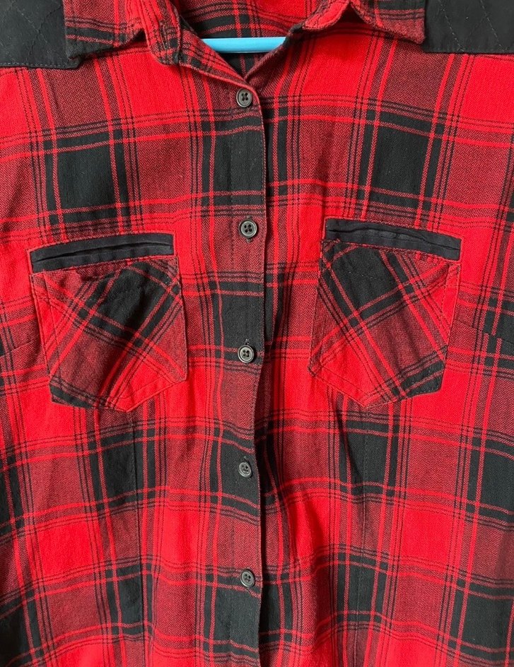 Kırmızı Ekose Kadın Gömlek - Görsel 3