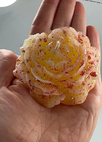 2 ADET EL BOYAMASI YALDIZLI SİMLİ Çiçek Şeklinde MUM - Görsel 3