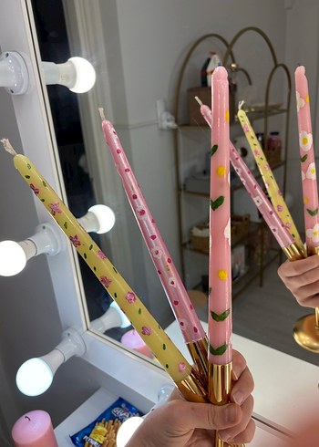 3 ADET EL BOYAMASI ŞAMDAN Pastel Renkli İnce Mum Seti - Görsel 7