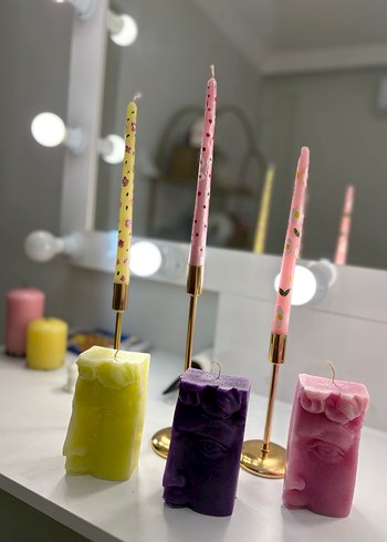 3 ADET EL BOYAMASI ŞAMDAN Pastel Renkli İnce Mum Seti - Görsel 2