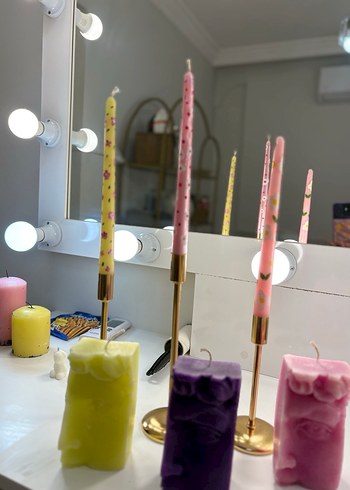3 ADET EL BOYAMASI ŞAMDAN Pastel Renkli İnce Mum Seti - Görsel 3