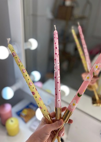 3 ADET EL BOYAMASI ŞAMDAN Pastel Renkli İnce Mum Seti - Görsel 6