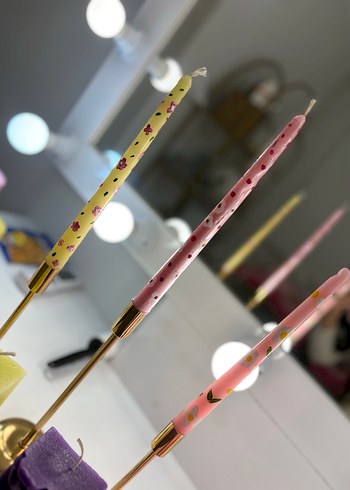 3 ADET EL BOYAMASI ŞAMDAN Pastel Renkli İnce Mum Seti - Görsel 5