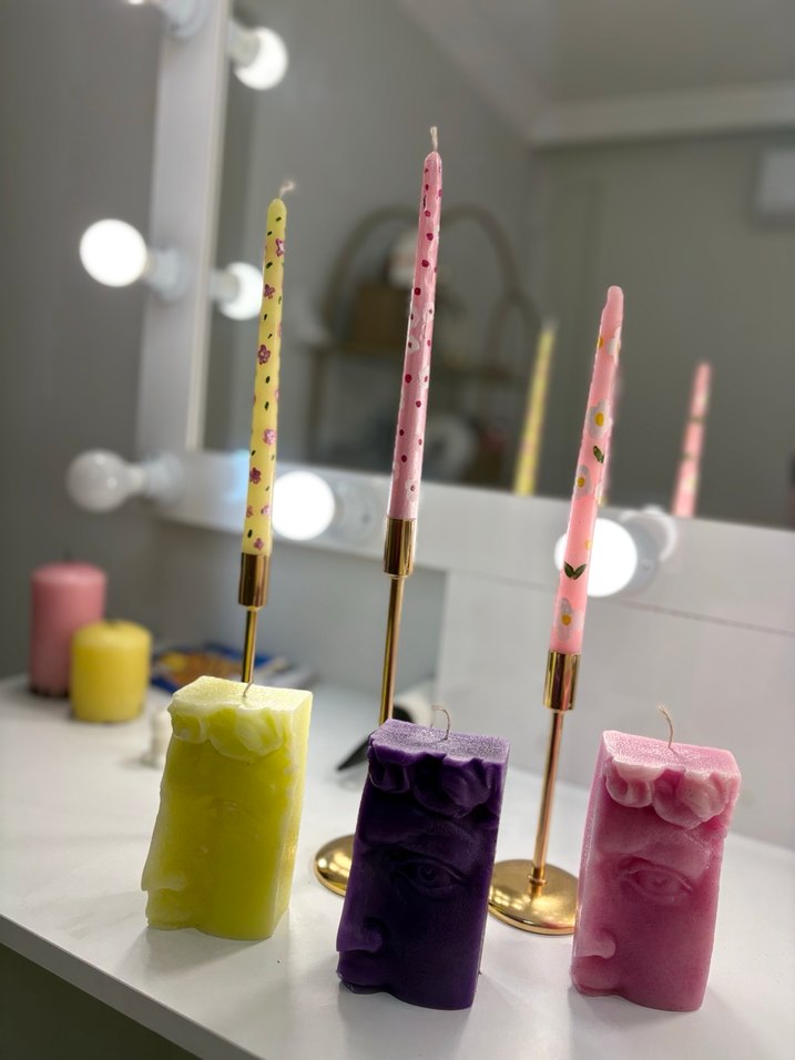 3 ADET EL BOYAMASI ŞAMDAN Pastel Renkli İnce Mum Seti - Görsel 2