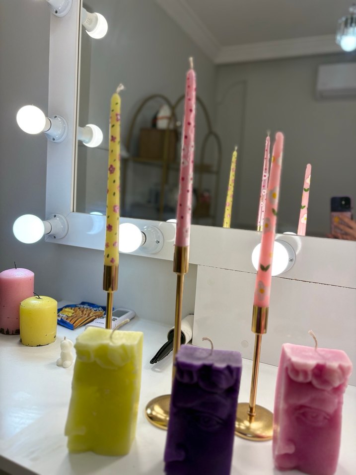 3 ADET EL BOYAMASI ŞAMDAN Pastel Renkli İnce Mum Seti - Görsel 3