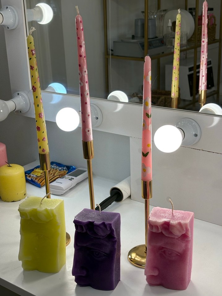 3 ADET EL BOYAMASI ŞAMDAN Pastel Renkli İnce Mum Seti - Görsel 4