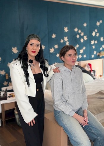 Ekru Uzun Kollu VATKALI Kadın Blazer Ceket - Görsel 4