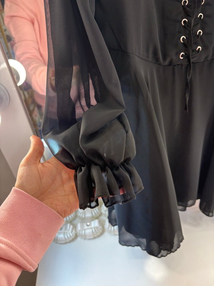 SİYAH ŞİFON KISA ELBİSE - Görsel 5