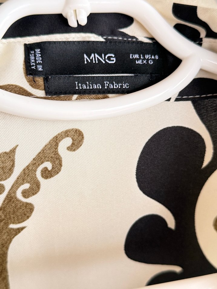 Mango Desenli Saten Kruvaze Yaka Elbise L- dar kesim - Görsel 2