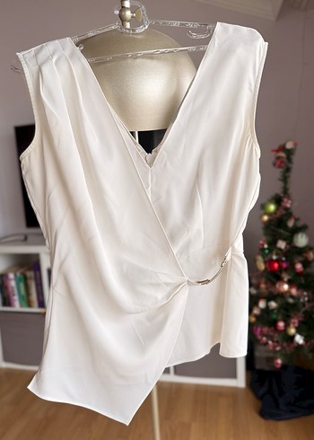 adL Beyaz Kruvaze Metal Tokalı Klasik Kruvaze Bluz S - Görsel 2