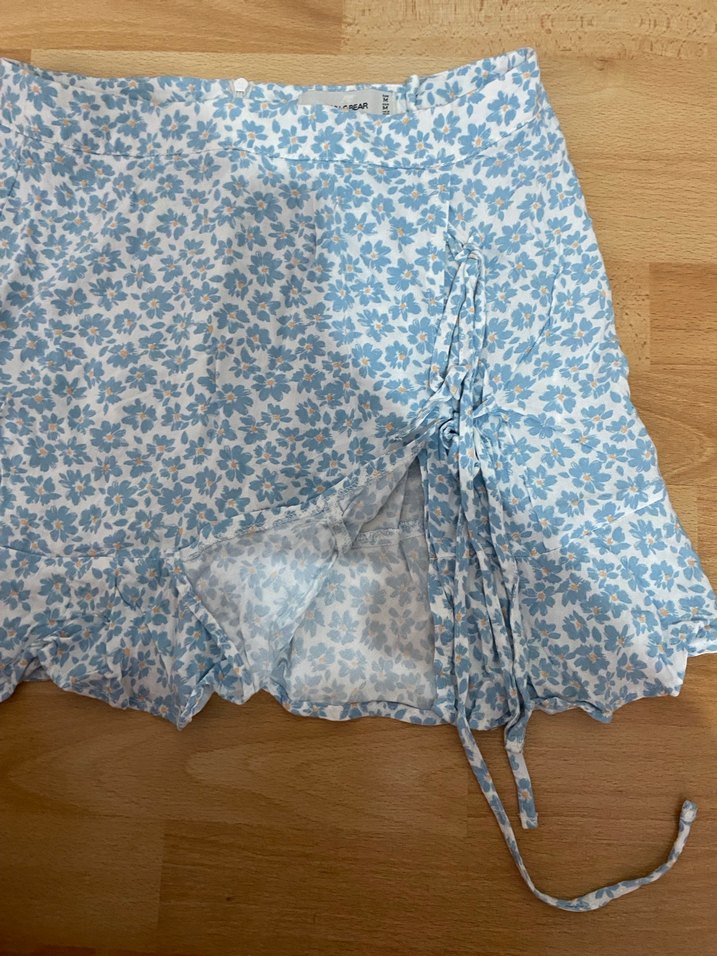 Mavi Çiçek Desenli Volanlı Mini Etek - Görsel 3