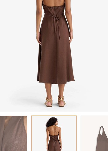 Uzun Kahverengi Dökümlü Kadın Elbise - Görsel 3