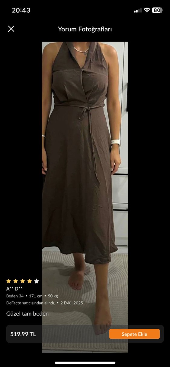 Uzun Kahverengi Dökümlü Kadın Elbise - Görsel 5