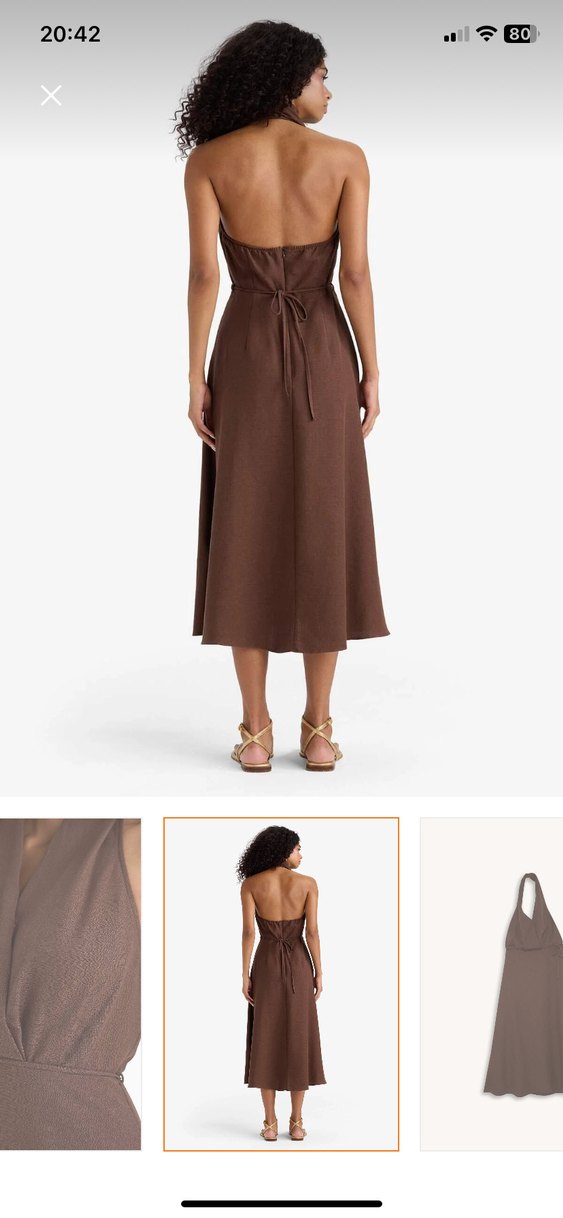 Uzun Kahverengi Dökümlü Kadın Elbise - Görsel 3