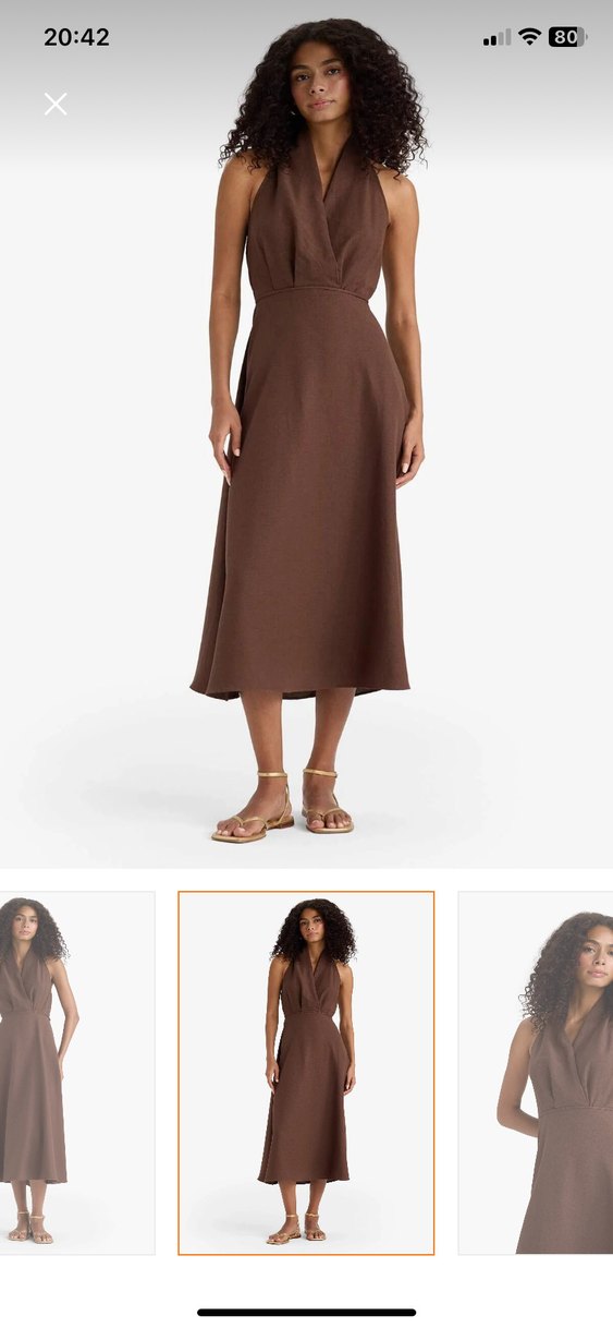Uzun Kahverengi Dökümlü Kadın Elbise - Görsel 2