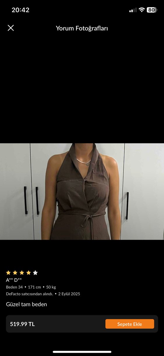 Uzun Kahverengi Dökümlü Kadın Elbise - Görsel 4