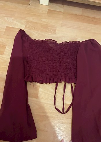 Bordo Bohem Uzun Kollu Fırfırlı Bluz - Görsel 2