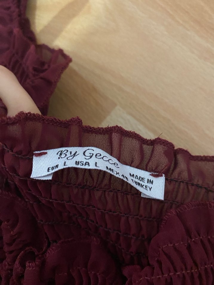 Bordo Bohem Uzun Kollu Fırfırlı Bluz - Görsel 3