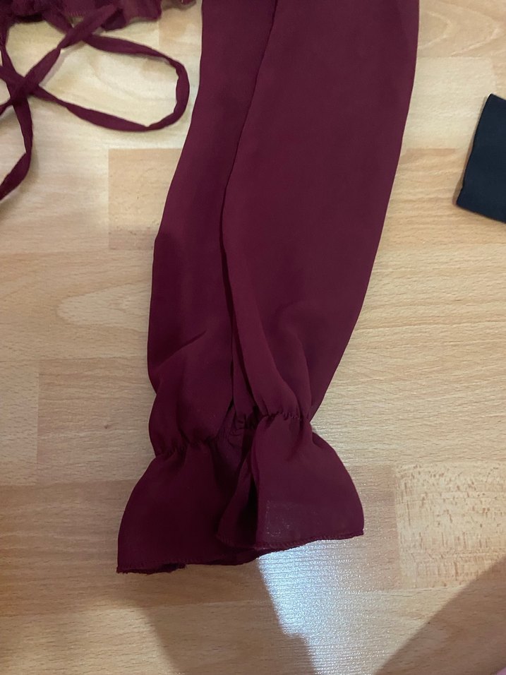 Bordo Bohem Uzun Kollu Fırfırlı Bluz - Görsel 4