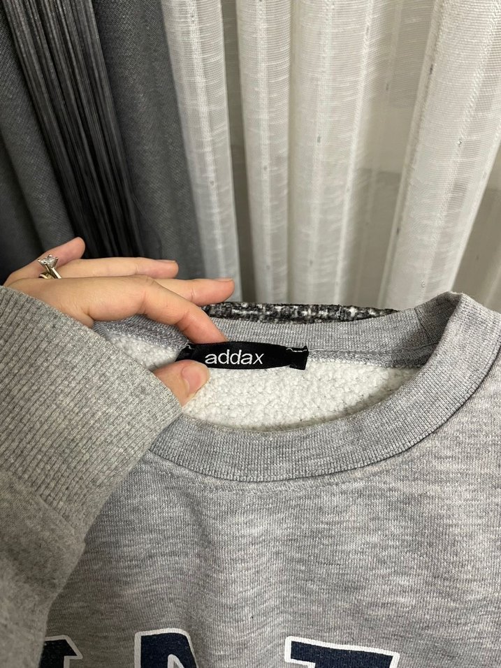 Gri Uzun Kollu Baskılı Kadın Sweatshirt - Görsel 2