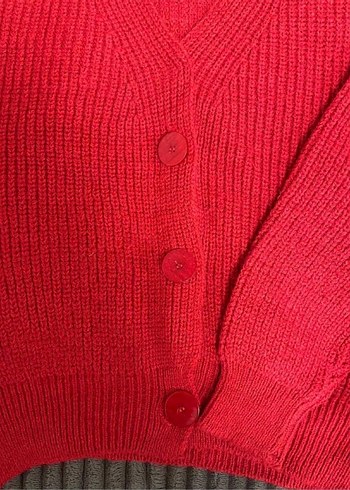 Kadın Kırmızı V Yaka Triko Hırka - Görsel 3