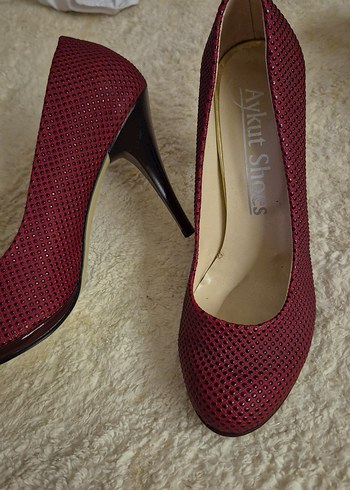 Bordo Yılan Desenli Topuklu Stiletto Ayakkabı - Görsel 2