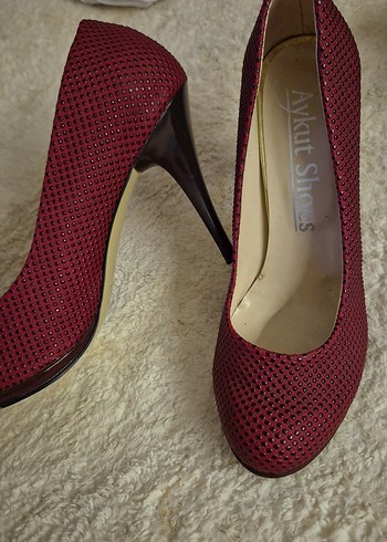 Bordo Yılan Desenli Topuklu Stiletto Ayakkabı - Görsel 3