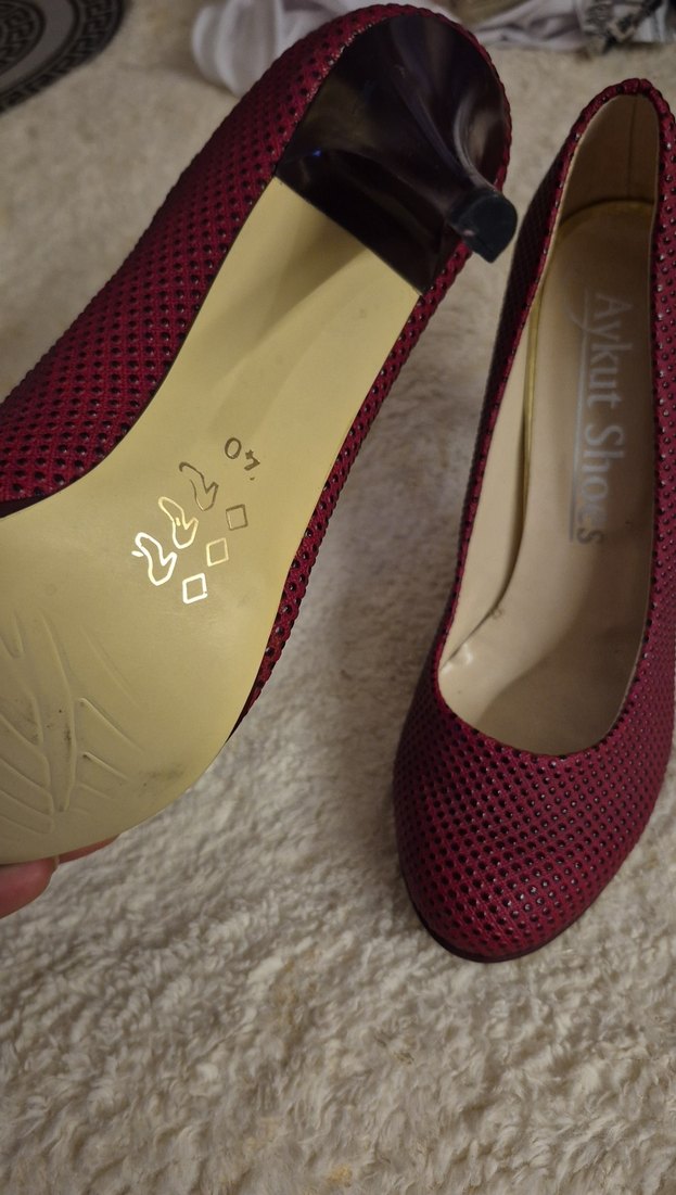 Bordo Yılan Desenli Topuklu Stiletto Ayakkabı - Görsel 5