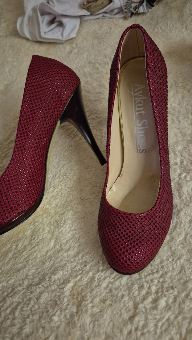 Bordo Yılan Desenli Topuklu Stiletto Ayakkabı - Görsel 2