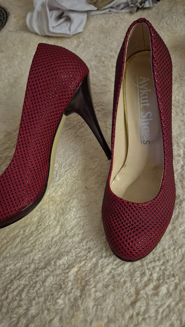 Bordo Yılan Desenli Topuklu Stiletto Ayakkabı - Görsel 3