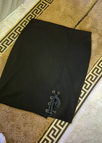 Deri Kuşaklı Siyah Midi Hamile Etek - Görsel 2