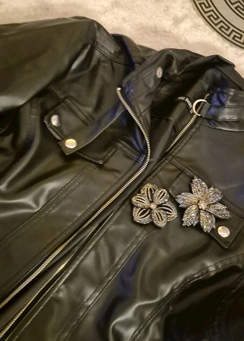 Deriden Siyah Nakışlı Biker Ceket - Görsel 7