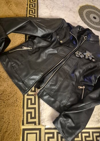 Deriden Siyah Nakışlı Biker Ceket - Görsel 9