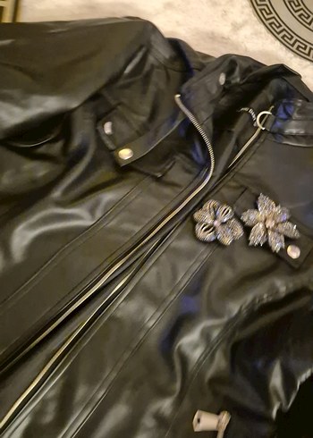 Deriden Siyah Nakışlı Biker Ceket - Görsel 8