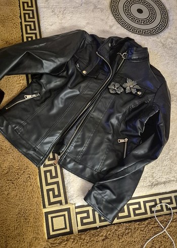 Deriden Siyah Nakışlı Biker Ceket - Görsel 3