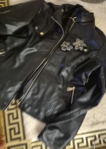 Deriden Siyah Nakışlı Biker Ceket - Görsel 4