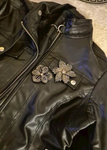 Deriden Siyah Nakışlı Biker Ceket - Görsel 5