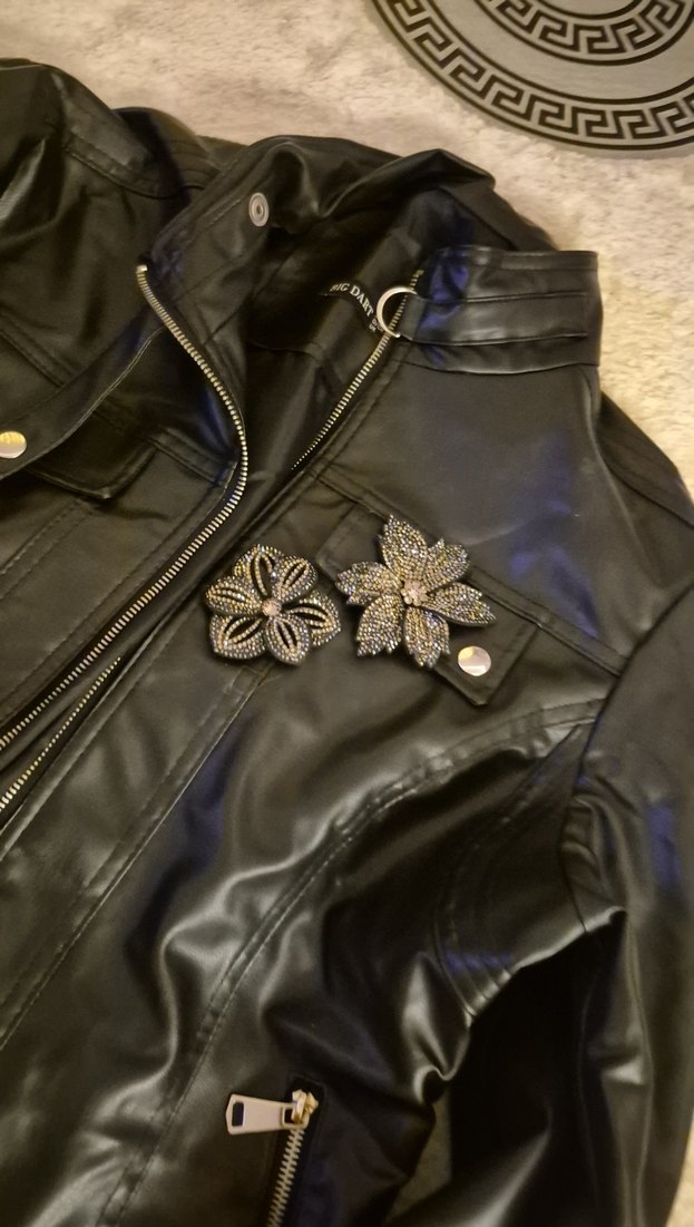 Deriden Siyah Nakışlı Biker Ceket - Görsel 5