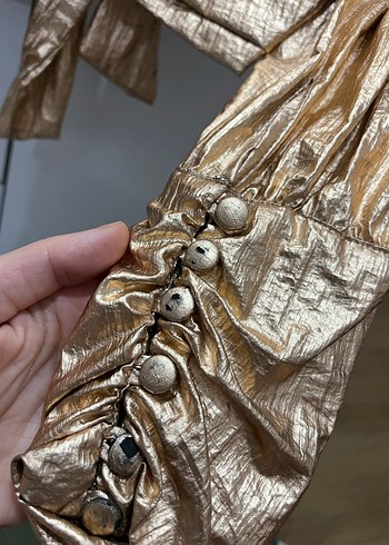 Altın Rengi Drapeli Mini Bluz - Görsel 5