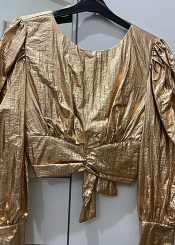 Altın Rengi Drapeli Mini Bluz - Görsel 2