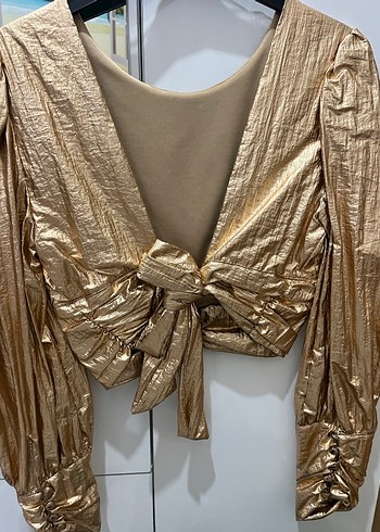 Altın Rengi Drapeli Mini Bluz - Görsel 7