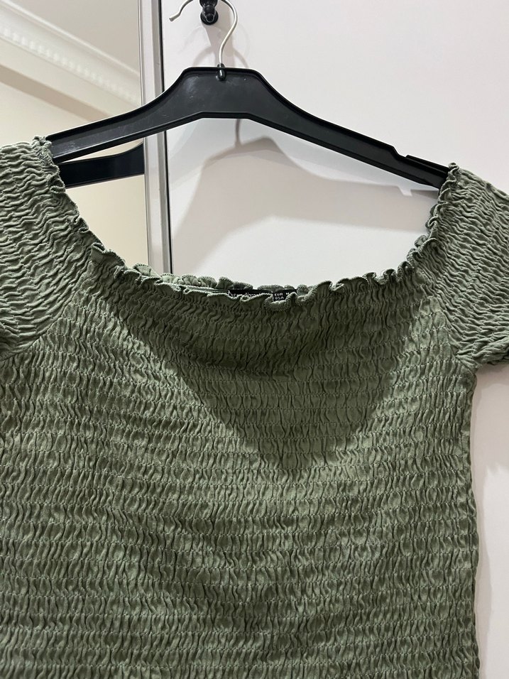 Kadın Yeşil Kısa Örgü Bluz - Görsel 2