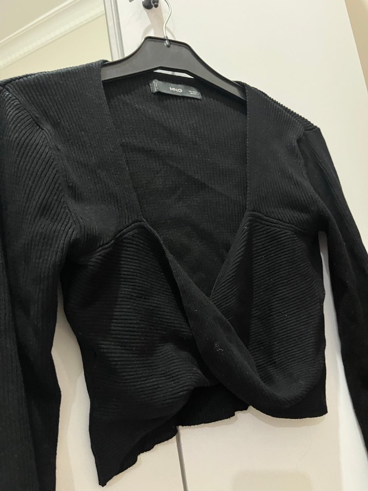 Siyah V Yaka Uzun Kollu Triko Bluz - Görsel 3