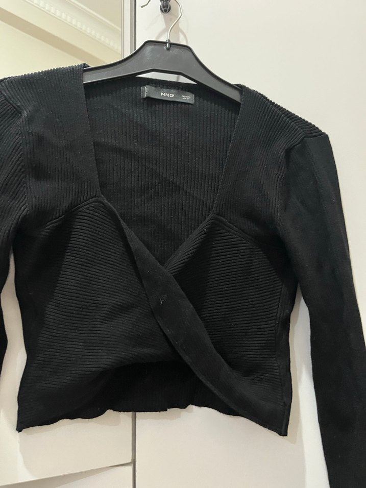 Siyah V Yaka Uzun Kollu Triko Bluz - Görsel 2