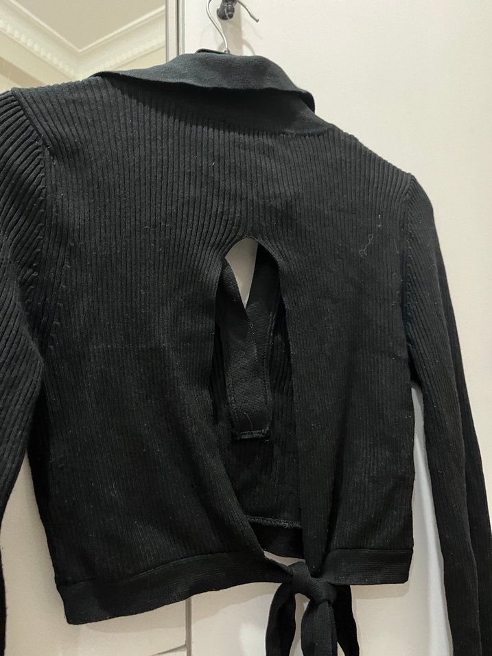 Siyah V Yaka Triko Kadın Bluz - Görsel 2