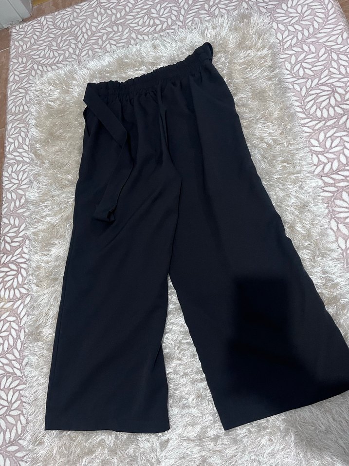 Siyah Kemerli Kadın Kumaş Pantolon - Görsel 2