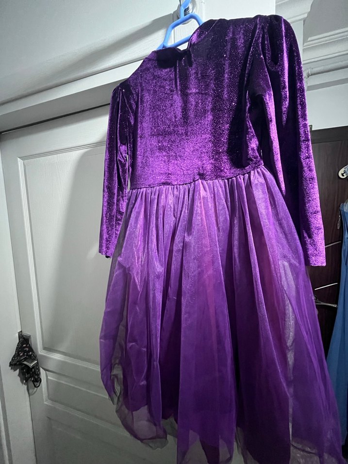 Parlak Mor Uzun Kollu Kız Elbisesi - Görsel 2