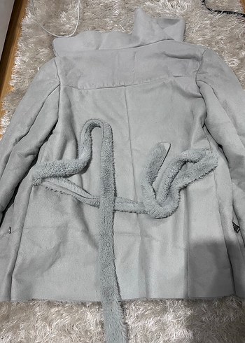 Gri Kadın Midi Boy Kürklü Ceket - Görsel 3