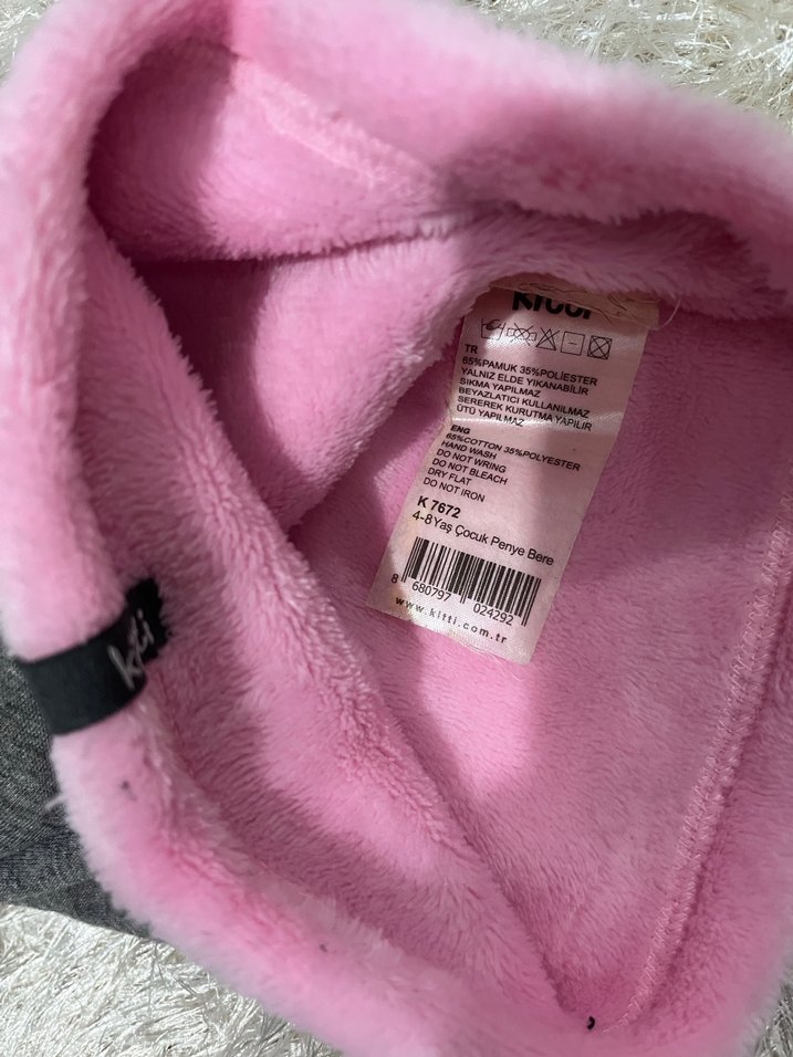 Gri çocuk  Bere, Pembe Kürk Detaylı - Görsel 3